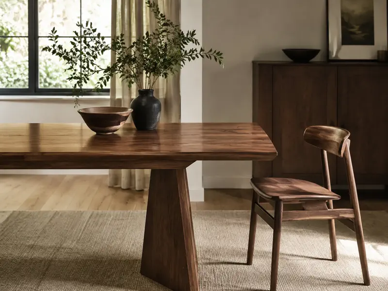 Illustrative wooden furniture project in a warm home interior