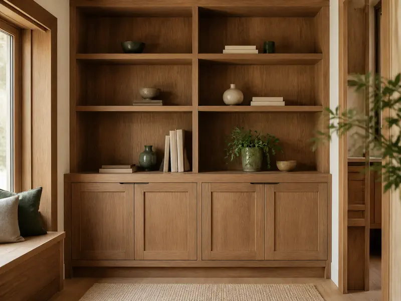 Illustrative wooden shelving and storage cabinet project